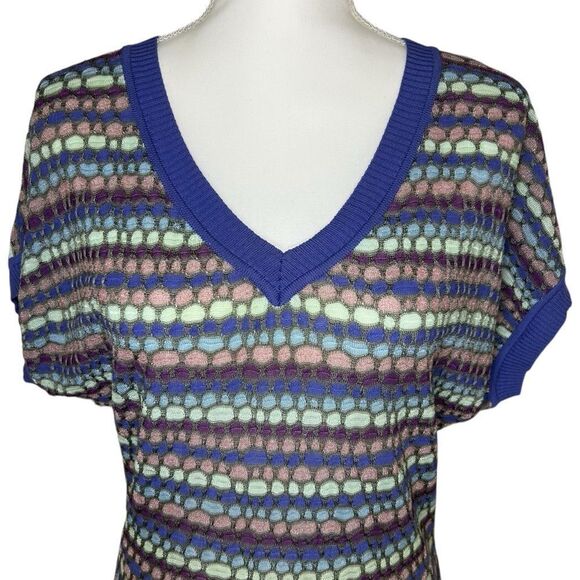M Missoni Knit Multicolor Golden Thread Stripe Shift Sweater Dress Size Medium‎ - Picture 2 of 7